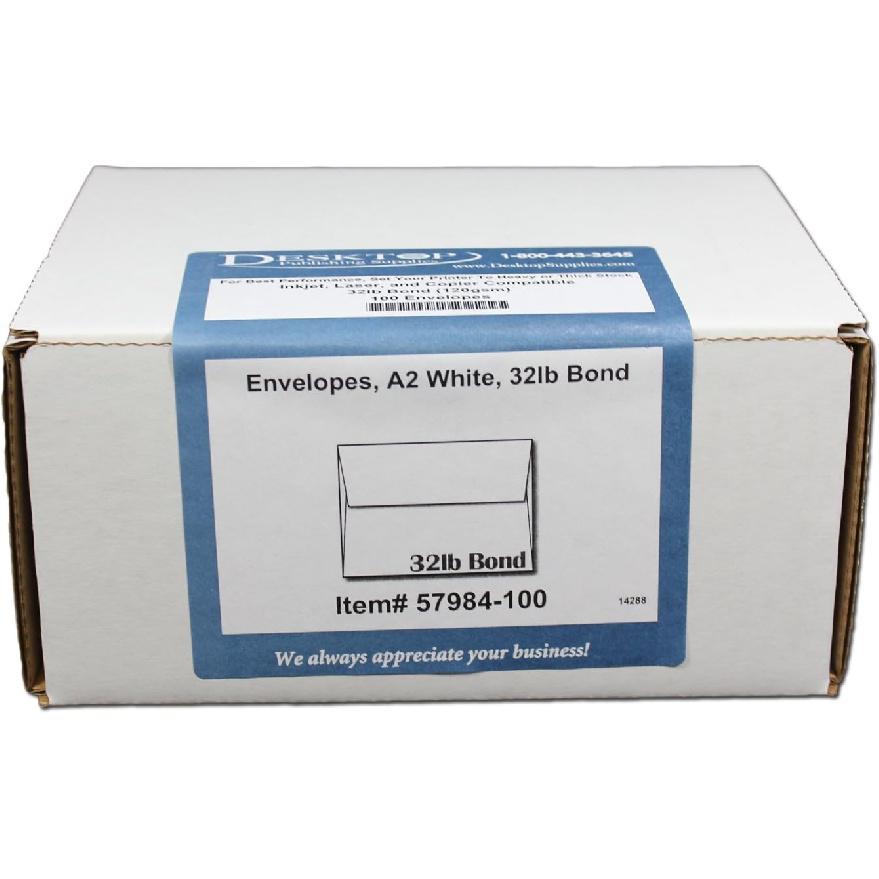 White 32lb Bond Heavyweight A2 Envelopes - 100 Envelopes - Desktop Publishing Supplies™ Brand Envelopes