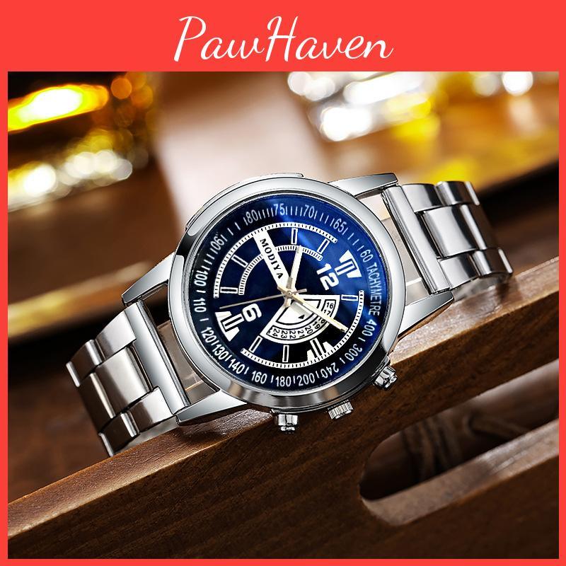 Gd282 Men's Quartz Steel Belt Watch Holiday Calendar Business Casual Blue Glass Logo Print Available Characters)