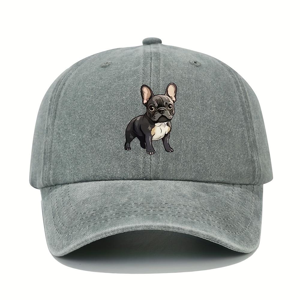 Retro washed baseball cap with French bulldog pattern, suitable for both men and women, dad hat