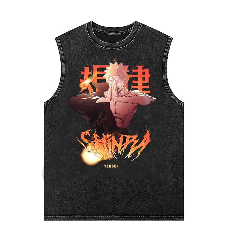 Винтажная футболка без рукавов с принтом аниме, модная, свободного кроя, с круглым вырезом, мужская/женская, унисекс