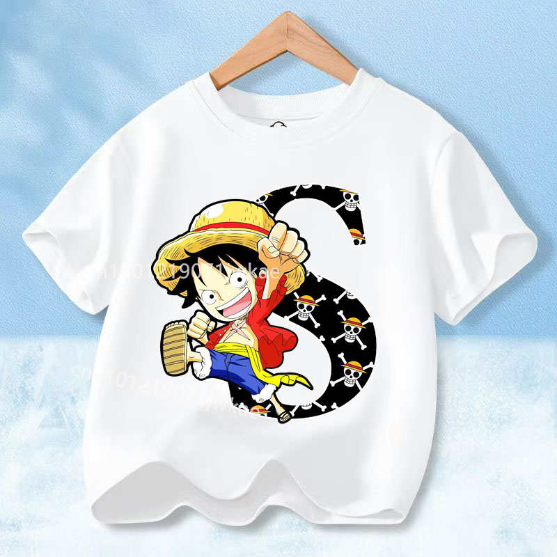 2026 Новая футболка с принтом One Piece Буквы A-Z Аниме Луффи Гир Мультяшная Графика Хлопковая Футболка для Детей Летние Спортивные Футболки Повседневные Детские Топы