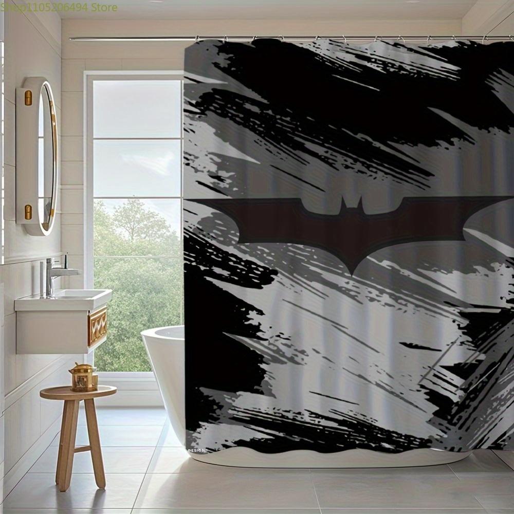 1 шт. Шторка для душа в тематике фильма и аниме про Бэтмена, 180,09x180,09 см, Черно-белый графический дизайн с логотипом «Бэтмен», Матовый полиэстер