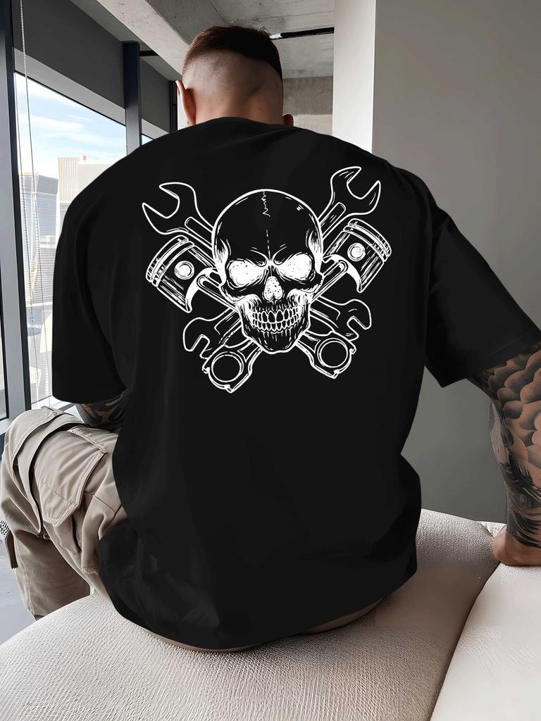 Skull Crossed Wrenches Biker Culture Unisexs T Shirt Fitness Sports Cotton Tee Casual Oversized Summer Spring Loose Top Streetwear
