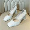 High Heels for Women Square Heel Patent Leather Pumps Square Toe Fashion Luxury Wedding Shoes Lady Office Work Shoes