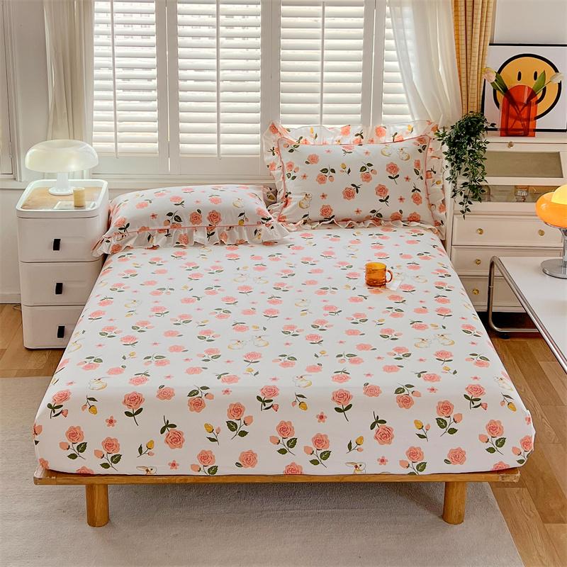 Floral Style Fitted Sheet Pure Cotton Bed Cover Skin-friendly Bed Sheets Couvre Lit Adults Kids Bed Linen (No Pillowcase)