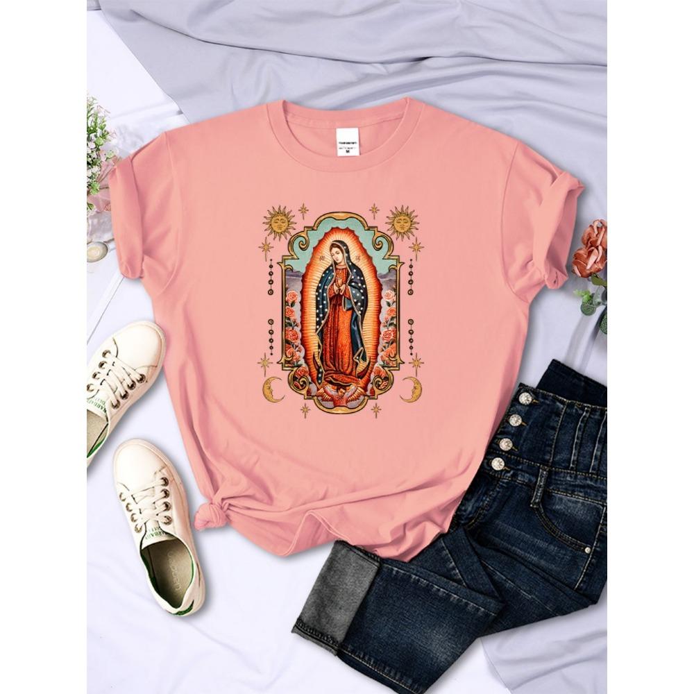 Street T-Shirts Our Lady of Guadalupe Printed Tee Shirts Comfortable O-Neck Short Sleeve Summer Casual Female Clothes
