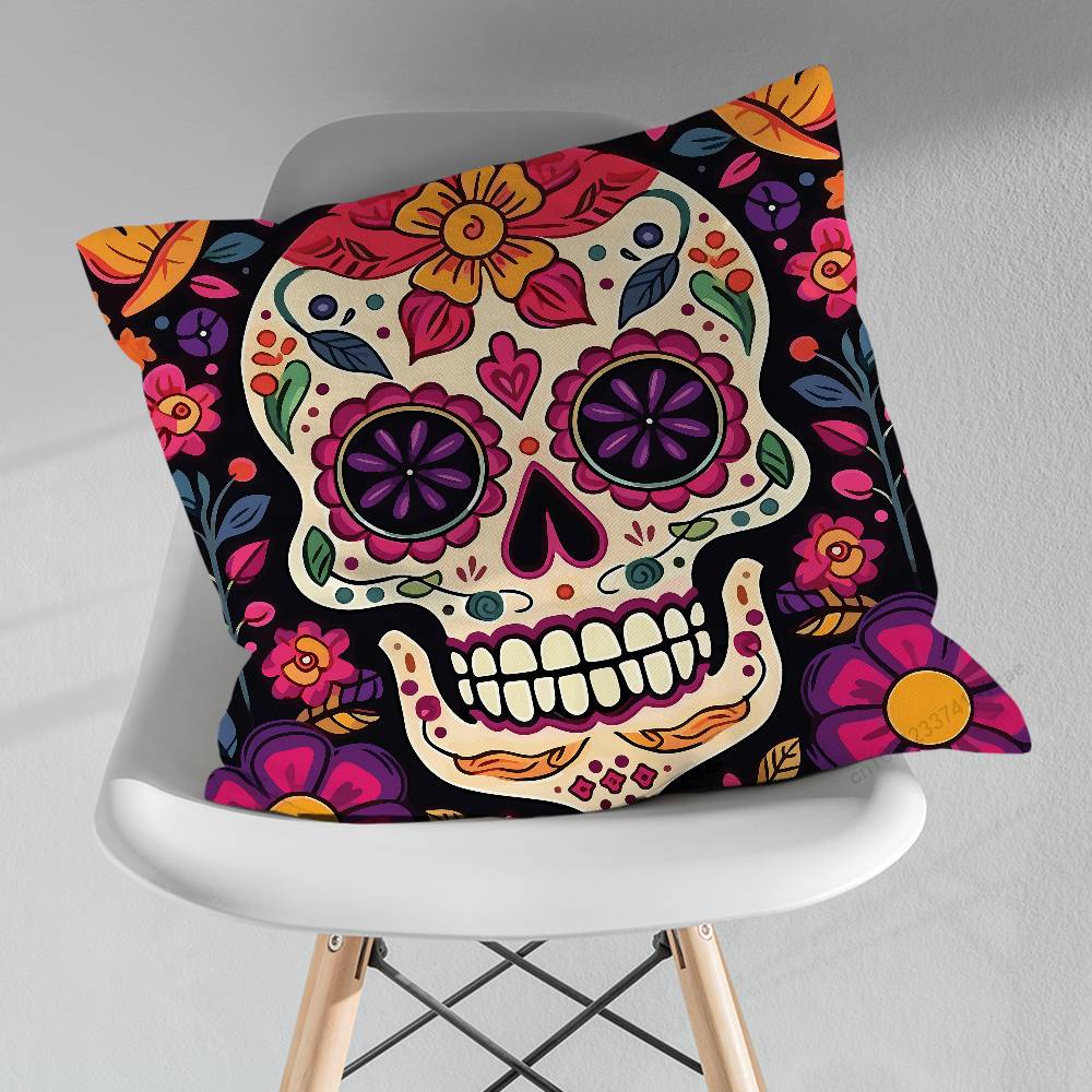 Day of the Dead Sugar Skulls Throw Pillow Case Living Room Sofa Cushion Cover For Home Bedroom Decoration Protector