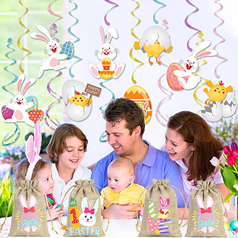 10Pcs Drawstring Pouches Cute Easter Thickened Rabbit Candy Bag Reusable Bunny Gift Bags Burlap Party Favor Supplies