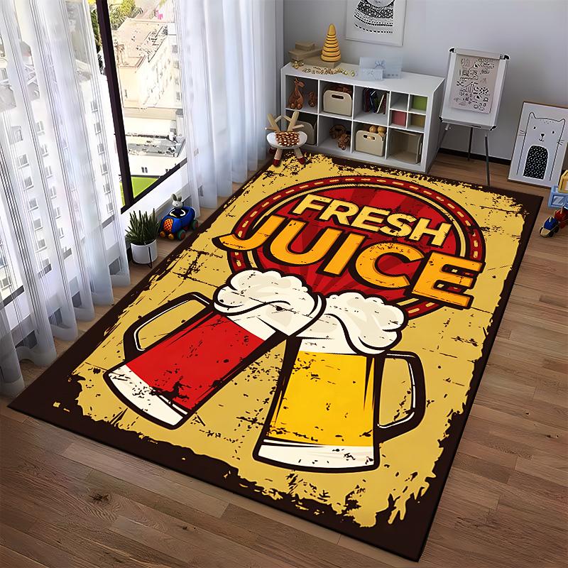 Retro Style Carpet with Fresh Juice Mug Design in Yellow & Red Suitable for use as an anti-slip for living room bedroom sofas