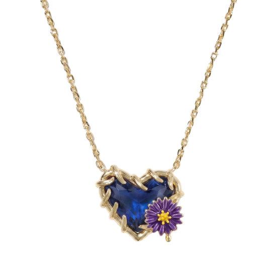 Birthstone Heart Necklace Birth Stone and Flower Pendant Necklace Jan to Dec