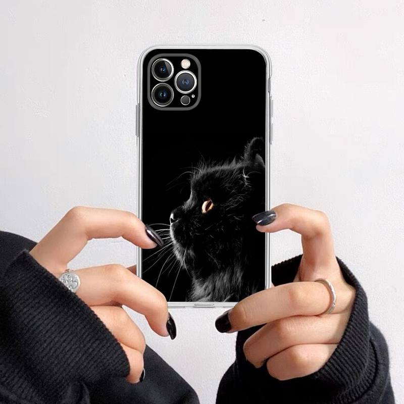 Черный кот со смотрящим глазом Чехол для телефона для iPhone 14 13 12 11 Pro Max XS X XR SE 2020 6 7 8 Plus Mini Прозрачный корпус