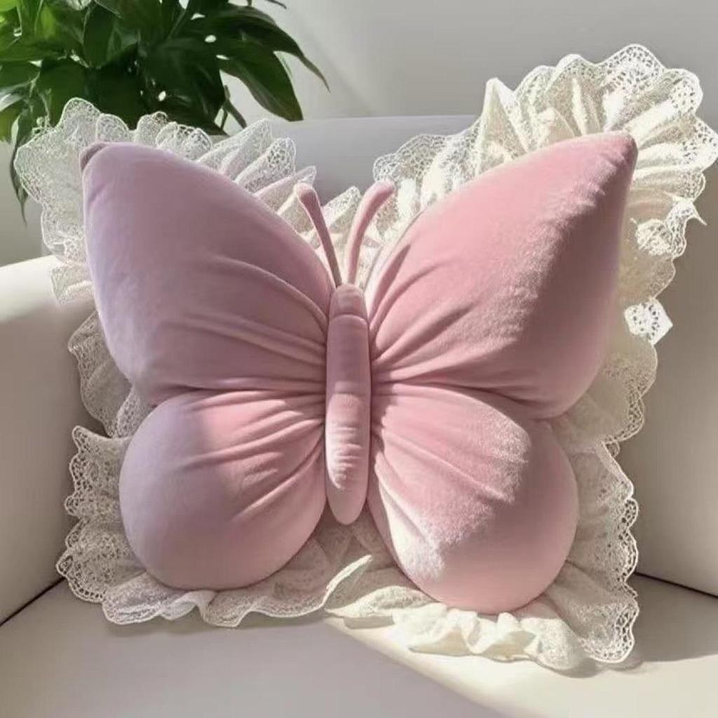 1pc Elegant Butterfly-Shaped Cushion Pillow - Modern Lace Design, Polyester, Home Decor, Decorative Pillows