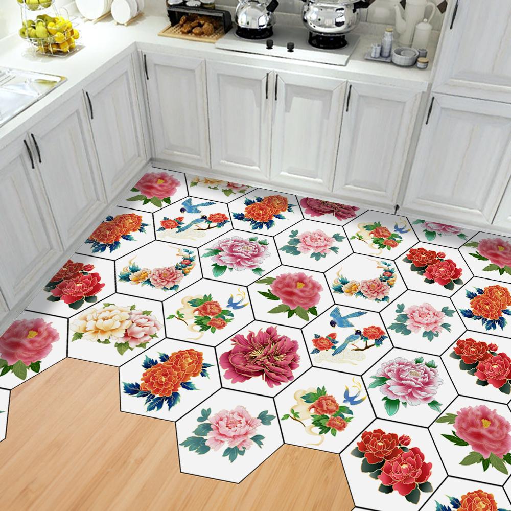 10 шт. цветы пиона шестиугольная плитка напольная наклейка на стену кухня ванная комната спальня домашний декор пилинг и; Водонепроницаемые художественные наклейки на стены