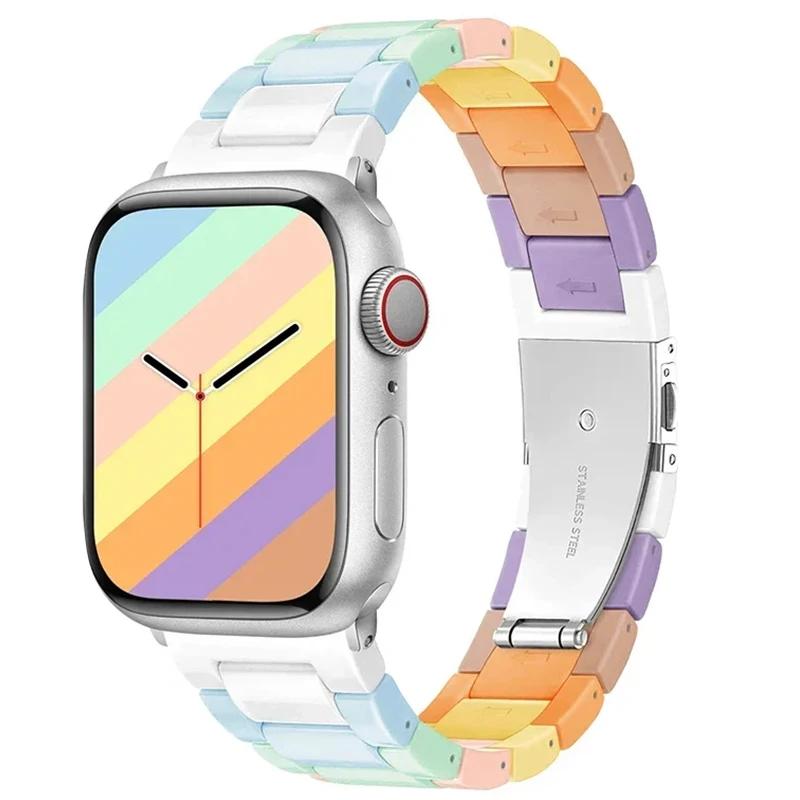 Candy Colored Resin Strap for Apple Watch 49mm 45mm 44mm 42mm 41mm 40 38mm Compatible with iWatch Series 10 9 8 7 se 6 5 3 Ultra