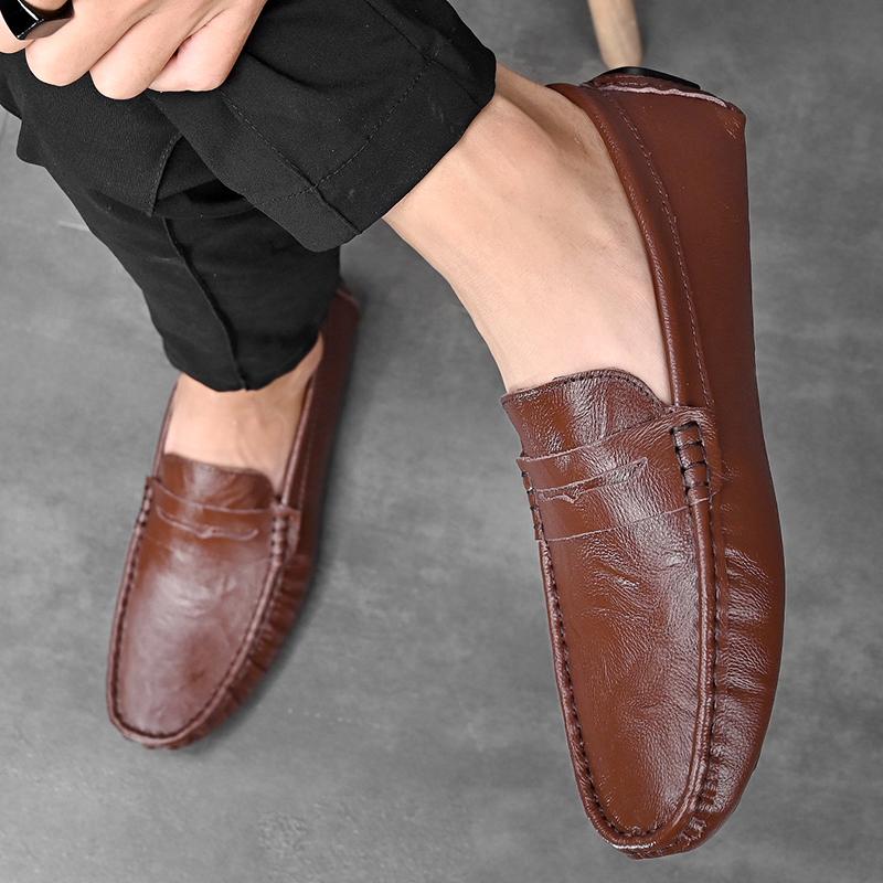 Men’s Moccasins White Loafer Brown Driving Shoes Comfort Flats Wide Shoes Slip-ons Plus Size Shoes for Men Over Sized