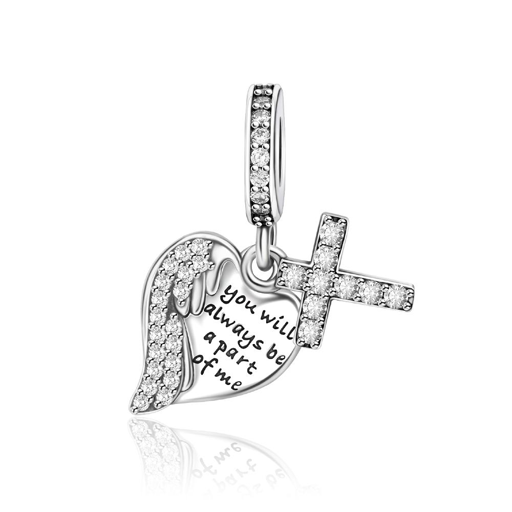 Cross Charms Fit Fashion Original Bracelets 925 Silver Pave Zircon Bible Bead Religion Holy Angel Safety Chain Charm DIY Jewelry