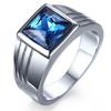 Men's Gorgeous Blue Square Rhinestone Wide Wedding Band Finger Ring Size 7-11