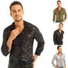 Мужская модная блестящая прозрачная сетка с длинным рукавом и пайетками, клубная одежда, танцевальная футболка для выступлений
