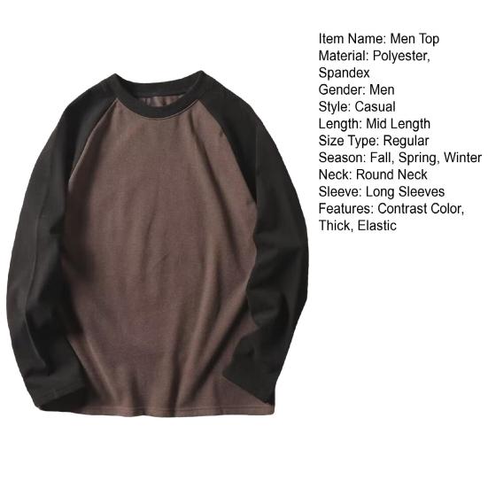 Осень-зима мужской топ с цветным блоком и круглым вырезом, длинный рукав, пуловер, большой размер, толстый, теплый, спортивный, фитнес, свитшот, повседневная одежда, деловая одежда