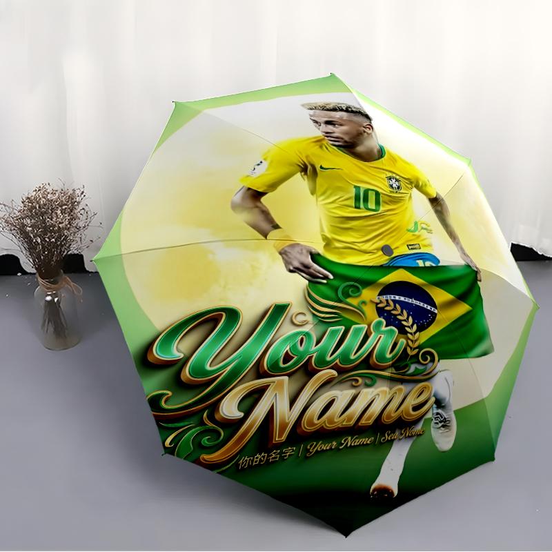 Personalized Name Brazilian football player Print Umbrella, UV Shielding. It Has Eight Sturdy Ribs for Outdoor Use And Perfect As a Holiday Gift
