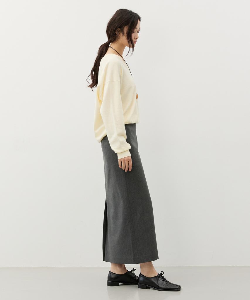 City Breeze Cashmere Ball-Line Long Skirt_Charcoal