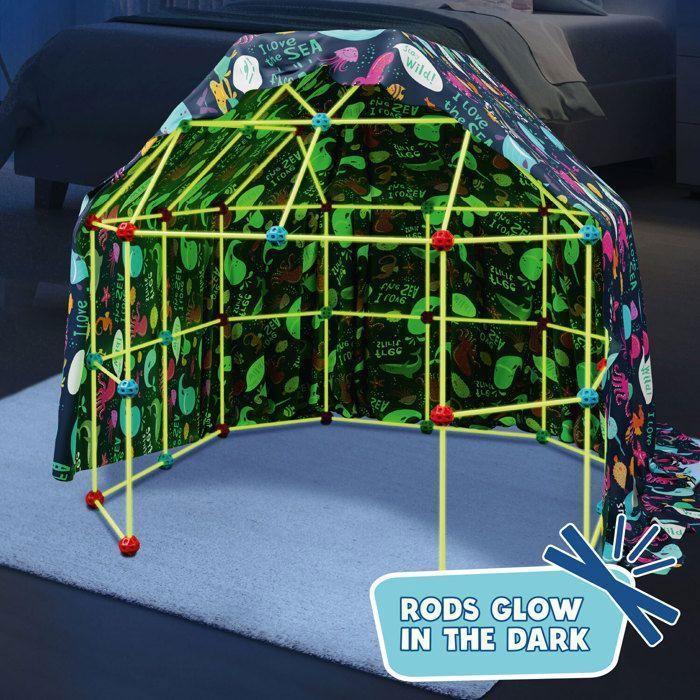 Construction Set - Big Minds - Kid's Cabin - 45 Pieces - Glows In the Dark - Carrying Bag Included