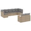 9 piece beige poly rattan garden sofa set with cushions
