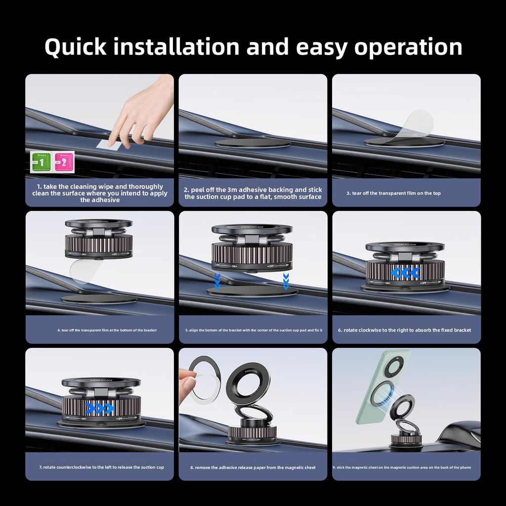 Magnetic Phone Holder with Vacuum Suction Cup, Multifunctional Car Navigation Retractable Folding Anti Shake Car Holder