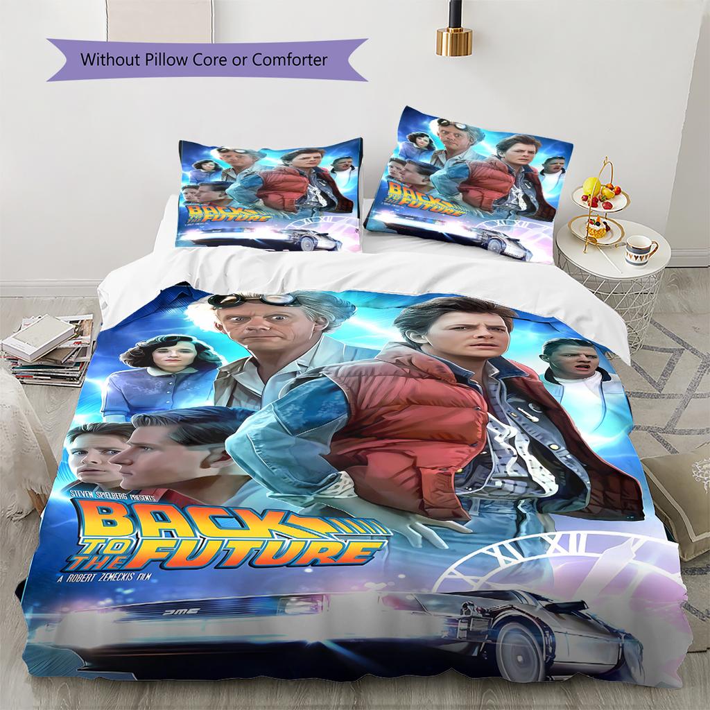 Back to Future Pattern Bedding Quilt Set Quilt Cover Pillowcase Home Decoration Gift (1 * duvet cover + 2 * pillowcase, without core)