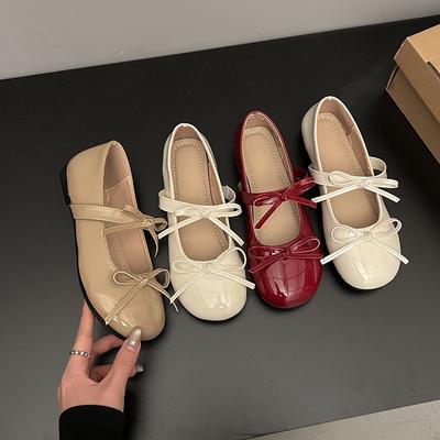 2025 Новые туфли феи круглый носок внутренние балетки одинарные туфли бант плоские туфли Мэри Джейн туфли бини низкий каблук