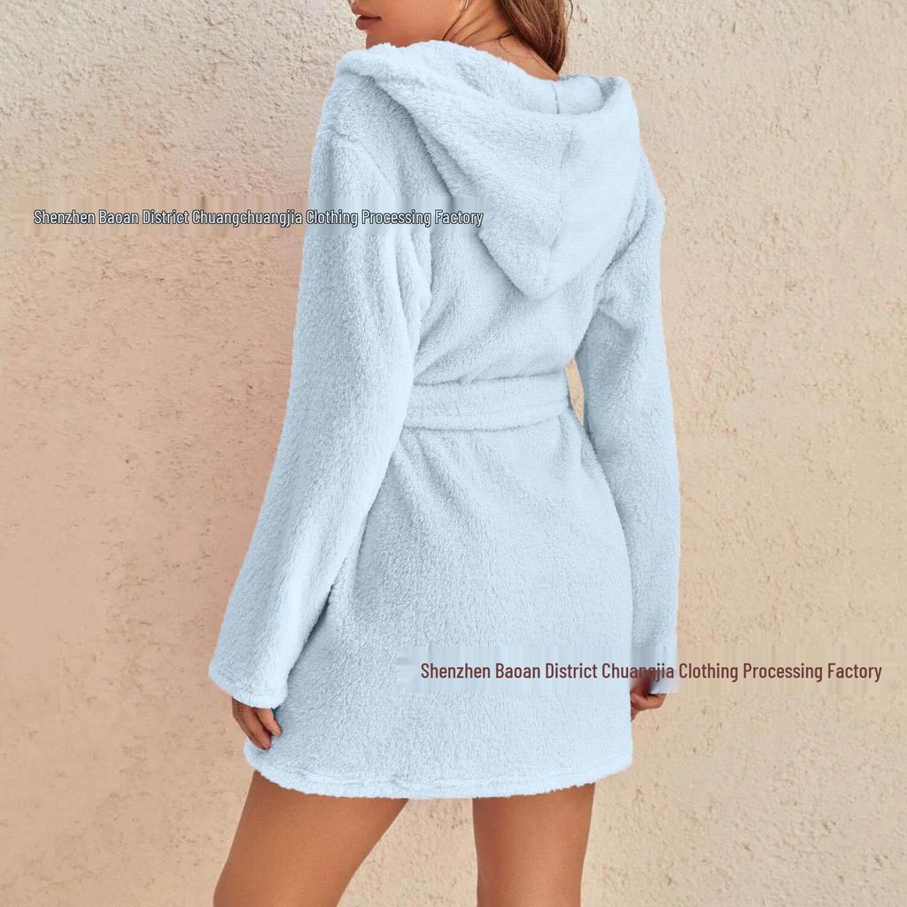 2024 Cozy European & American Autumn/Winter Hooded Fluffy Women's Pajamas and Warm Bathrobe
