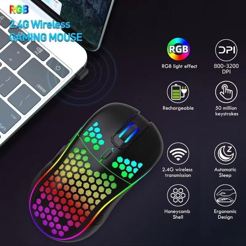 RGB Беспроводная Игровая и Офисная Мышь, 7200 DPI, Проводная/Беспроводная для Киберспорта