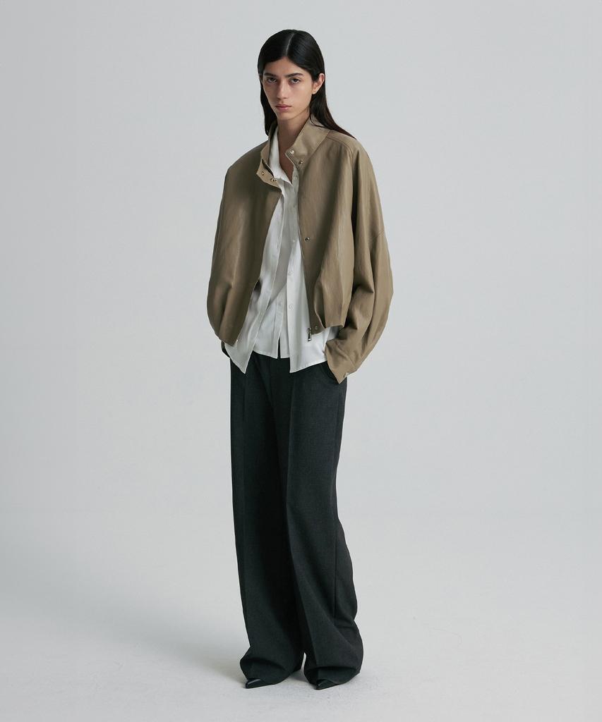 RE RHEE Leather Blouson Jacket Hazelnuts