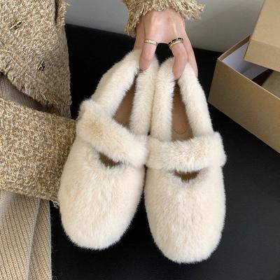 [Fanfuna] 2025 осень новая бархатная утолщенная сумка голова пушистые туфли женские мягкая подошва удобные хлопковые туфли на одной перемычке