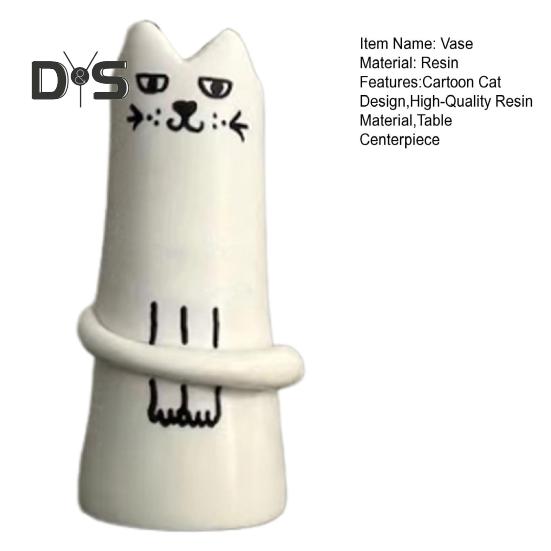 Ваза для цветов с котом 1,18 "*2,83" Мини-вазы из смолы Милый кот Вазы ручной работы Ручная цветочная композиция Украшение рабочего стола для свадьбы, подарка на день рождения