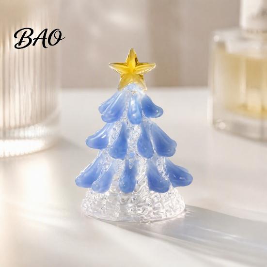 Clear Glass Tree with Gold Star Handmade Christmas Lighted Figurine, Mini Luminous Xmas Gift for Friends Night Light, Art Tabletop Holiday Decoration