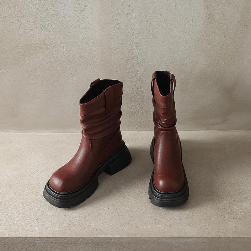 Модный дизайнер винтажные женские полусапоги до середины икры модные слипоны короткие ботильоны женские лаконичные толстые каблуки largas ботильоны