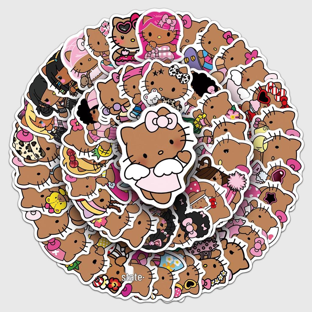 50 шт. Наклейки KT Cat с черной кожей - Трендовые граффити, Крутой декор для чехлов телефонов, Дизайны Sanrio