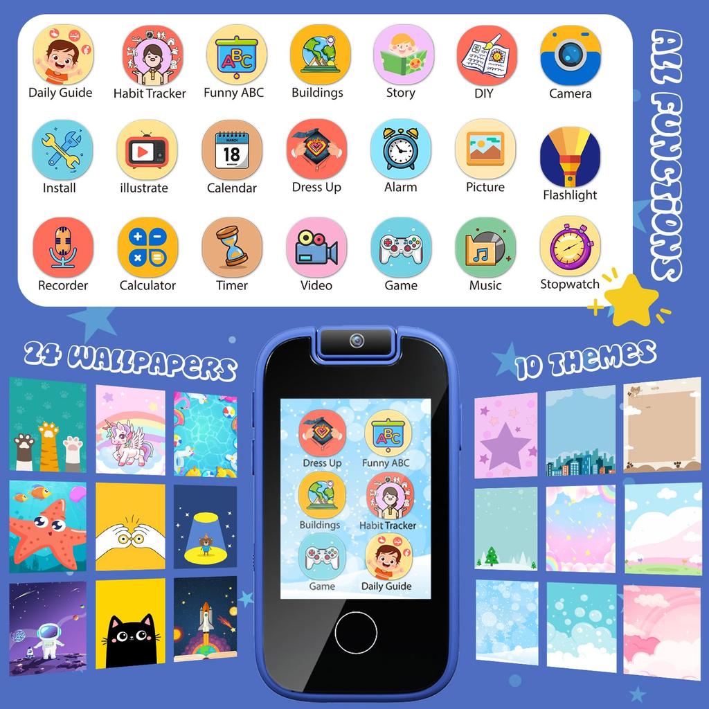 AYATAHA детский телефон игрушка для девочек 4-12 лет рождественский подарок на день рождения сенсорный экран детский умный детский телефон игрушка телефон с флип-камерой видеозапись