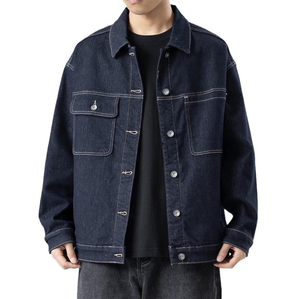Cotton Ad Denim Jacket Men'S Loose Trend Tooling Casual Jacket Fleece Thickened Top