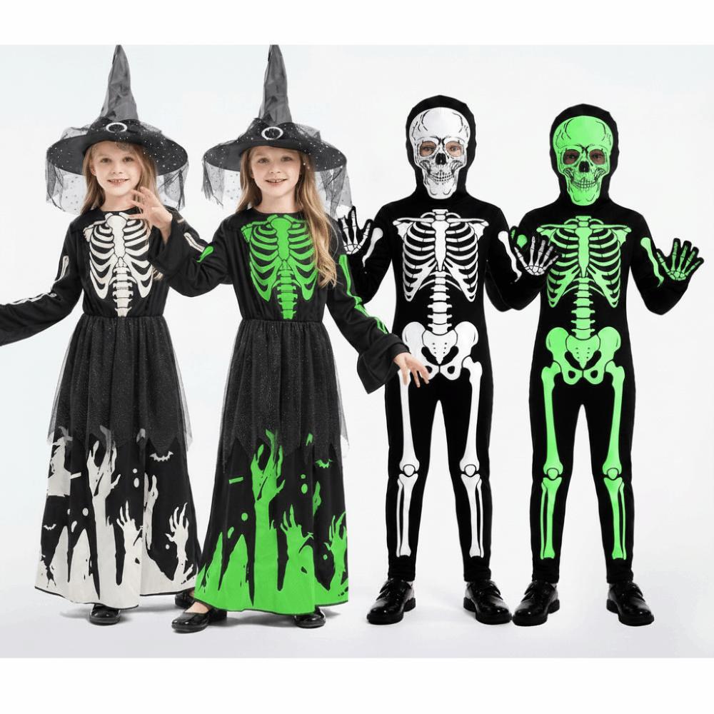 Luminous Cosplay Skeleton Suit Fabric Luminous Kids Dress Grim Reaper Costume Stage Performance