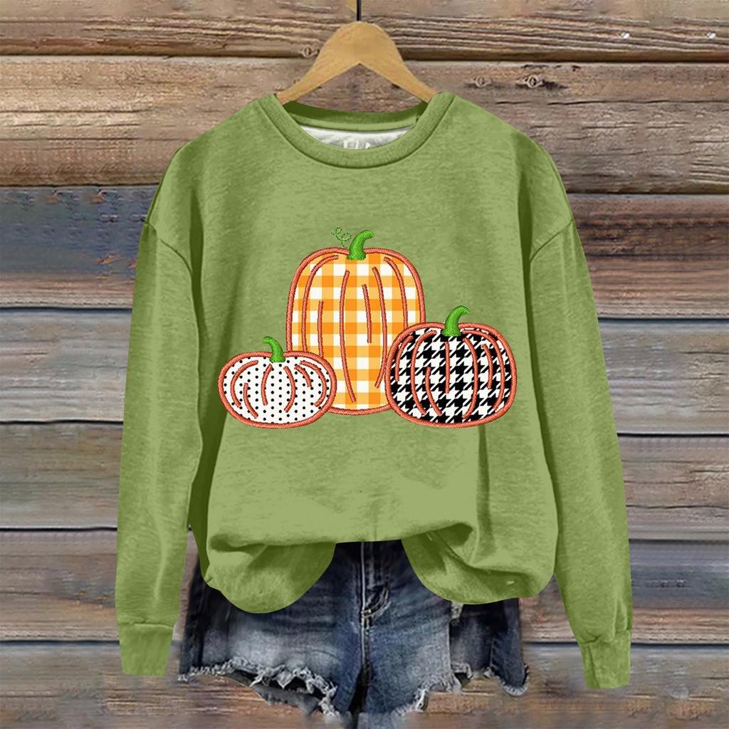 Женская мода Хэллоуин с длинным рукавом с принтом Свободная толстовка с круглым вырезом Топ