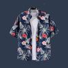 Retro Floral Short Sleeve Shirt Men Trendy Personalized Versatile Cool Five-point Sleeve Summer Hawaii Clothing Trend