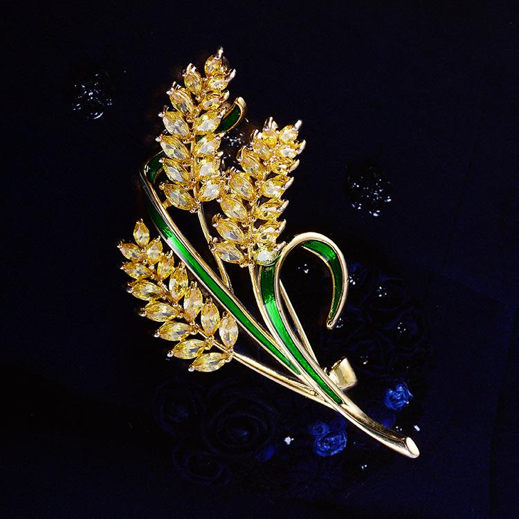 Blucome New Quality Fashion Enamel Pins Wheat Shape for Women Men Suit Coat Hijiab Pins
