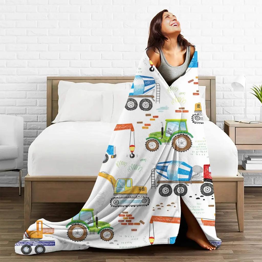 Одеяло для строительства грузовика трактора экскаватора крана милый мультяшный рисунок узор шерстяное одеяло домашнее мягкое теплое покрывало