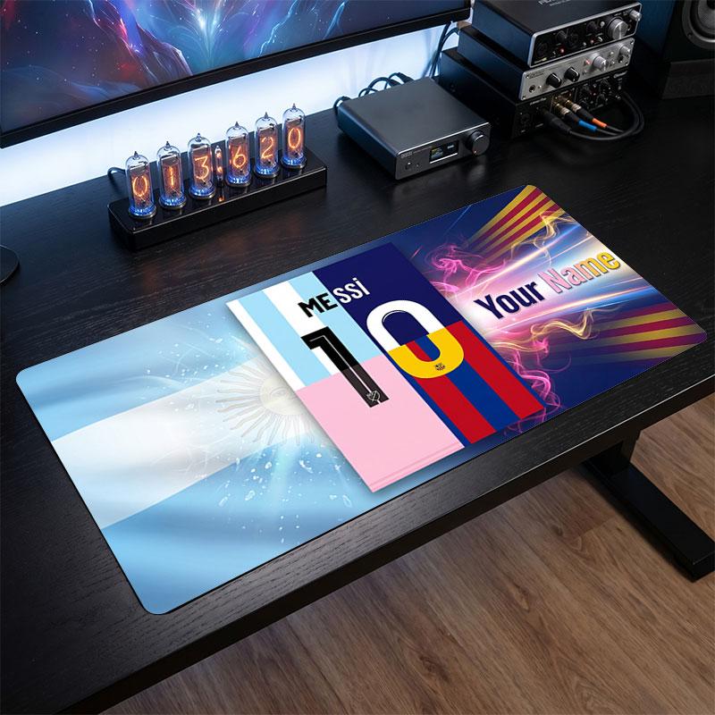 Lionel Messi Custom Large Mouse Pad, Personalized Name Text Print, Football Logo Non‑Slip Desk Mat Gaming Gift