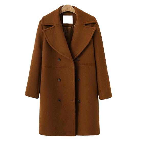 Женская шерстяная куртка с отложным воротником, однотонное двубортное пальто больших размеров, свободное теплое пальто с длинными рукавами для поездок на работу и свиданий