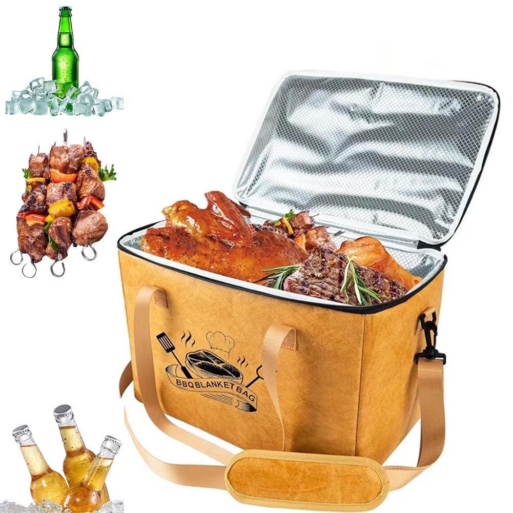 Large Capacity BBQ Drink Insulated Storage Bag Reusable Portable Thermal Food Bag with Handle for Grilling & Outdoor Parties