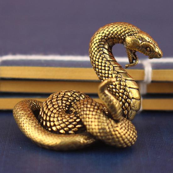 Латунная фигурка змеи, ретро-статуэтка змеи с детализированной чешуей, настольная мини-змея для домашнего офиса