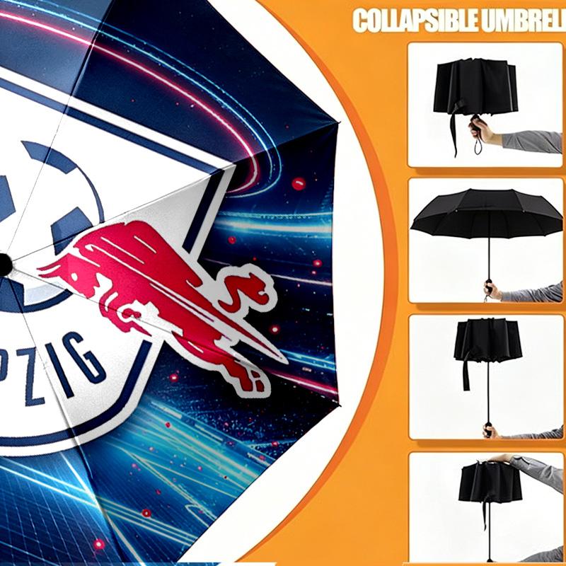 Зонт RB Leipzig с принтом, автоматическое открытие/закрытие - Портативный складной дизайн - Для ежедневного использования, путешествий/отдыха на природе - Подарок на день рождения